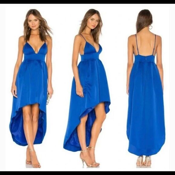 NBD Dresses & Skirts - NBD Caleb Spaghetti Strap High-Low V-Neck Gown Dress In Cobalt